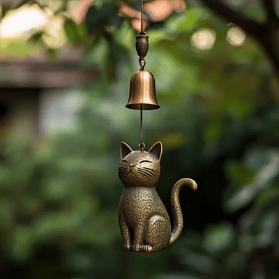 🔥Carillón de viento retro hecho a mano con forma de gato