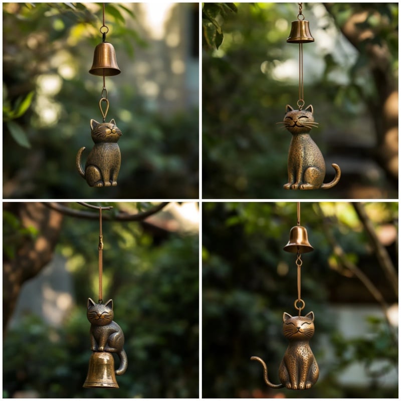 🔥Carillón de viento retro hecho a mano con forma de gato
