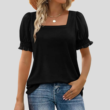 ⏳Venta limitada path🌸T camisa de cuello cuadrado con mangas smocked para mujer