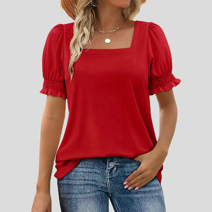 ⏳Venta limitada path🌸T camisa de cuello cuadrado con mangas smocked para mujer