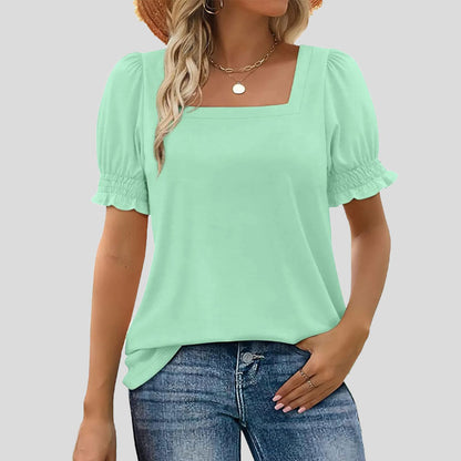 ⏳Venta limitada path🌸T camisa de cuello cuadrado con mangas smocked para mujer