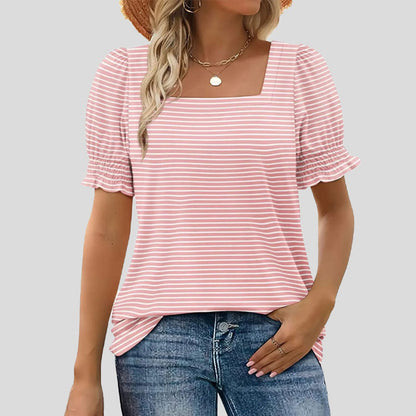 ⏳Venta limitada path🌸T camisa de cuello cuadrado con mangas smocked para mujer