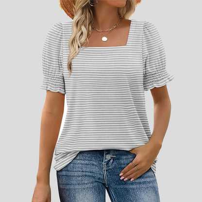 ⏳Venta limitada path🌸T camisa de cuello cuadrado con mangas smocked para mujer