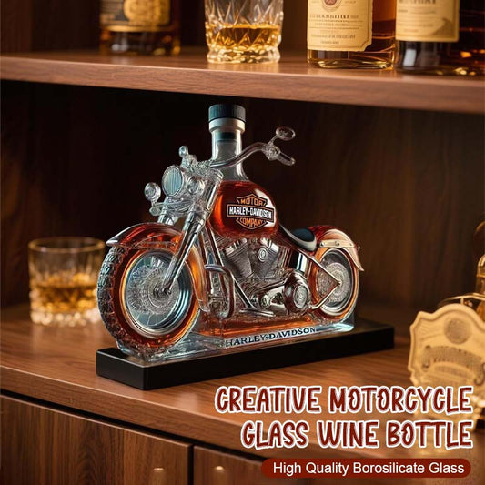 Botella de vino creativa de cristal con forma de motocicleta