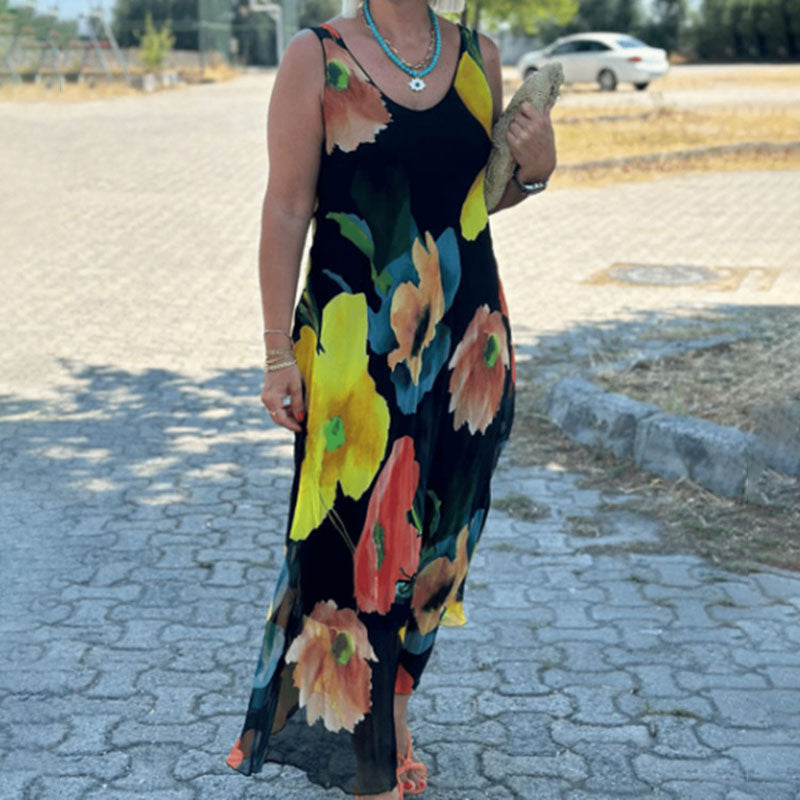 🌸Oferta por tiempo limitado 45% de descuento💃Maxivestido con estampado floral y tirantes anchos