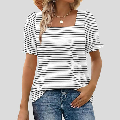 ⏳Venta limitada path🌸T camisa de cuello cuadrado con mangas smocked para mujer