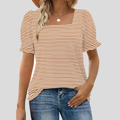 ⏳Venta limitada path🌸T camisa de cuello cuadrado con mangas smocked para mujer