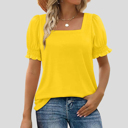 ⏳Venta limitada path🌸T camisa de cuello cuadrado con mangas smocked para mujer