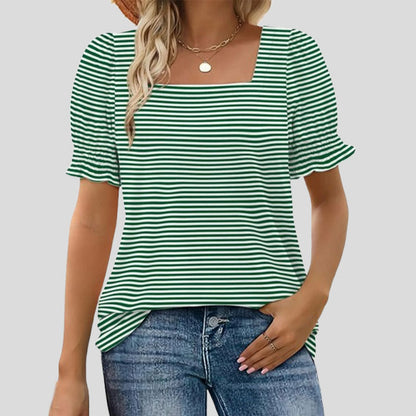 ⏳Venta limitada path🌸T camisa de cuello cuadrado con mangas smocked para mujer