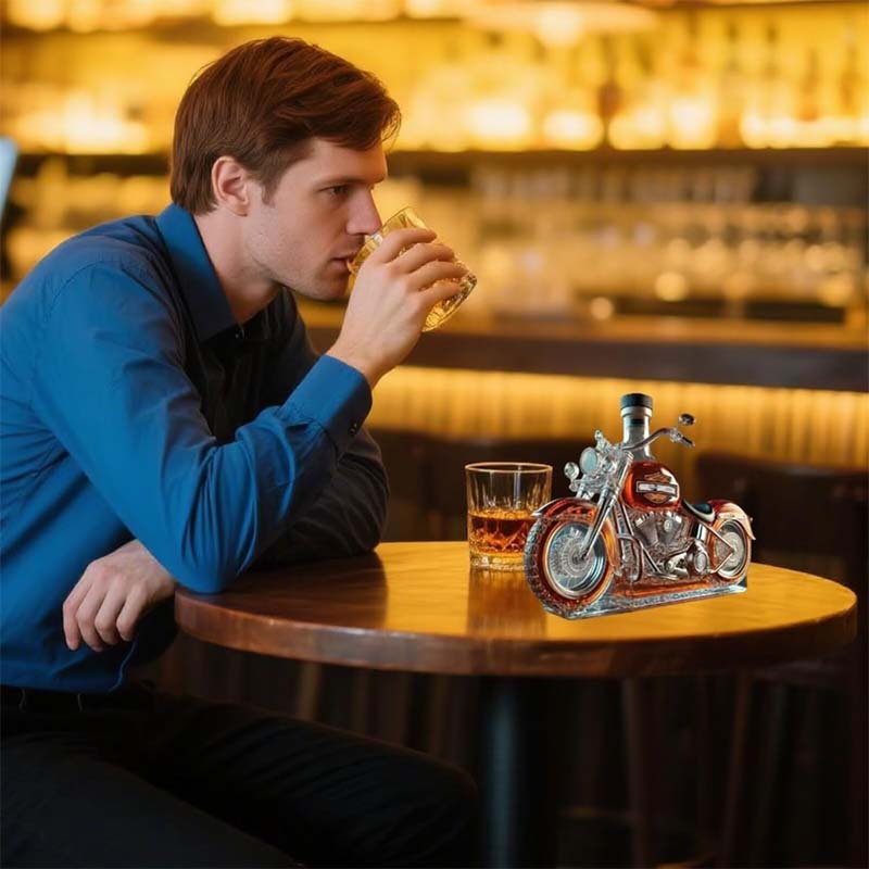 Botella de vino creativa de cristal con forma de motocicleta