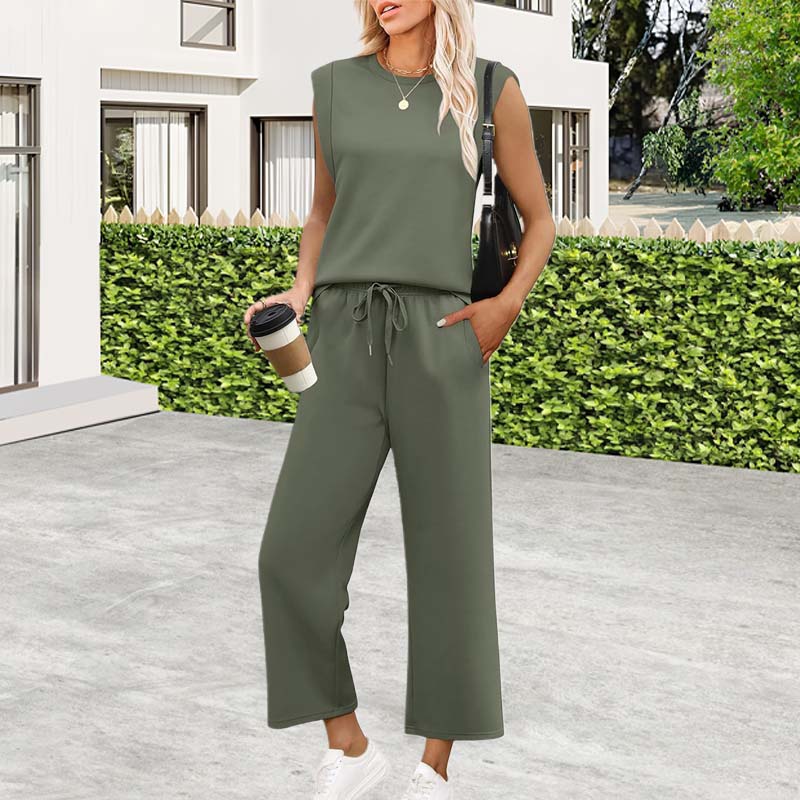 ✨Venta temporal 45% DESCUENTO🎁🌺2025 Nuevo top casual de mujer de manga casquillo y pantalón de pierna ancha en dos piezas.