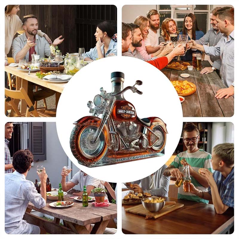 Botella de vino creativa de cristal con forma de motocicleta