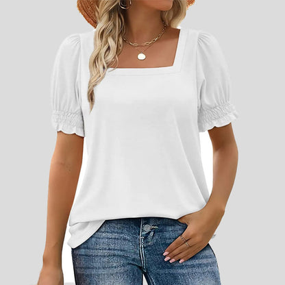 ⏳Venta limitada path🌸T camisa de cuello cuadrado con mangas smocked para mujer
