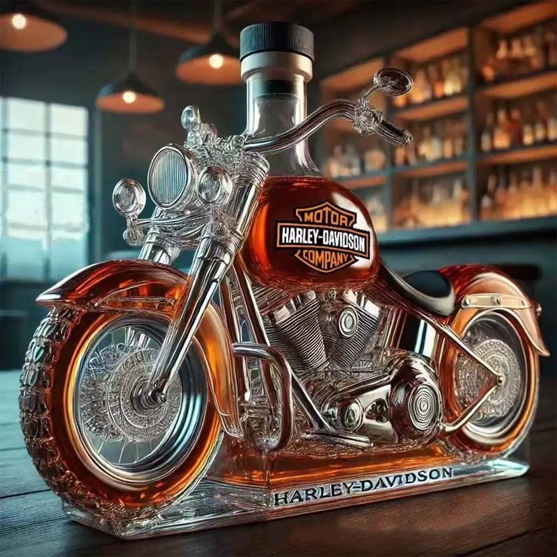 Botella de vino creativa de cristal con forma de motocicleta