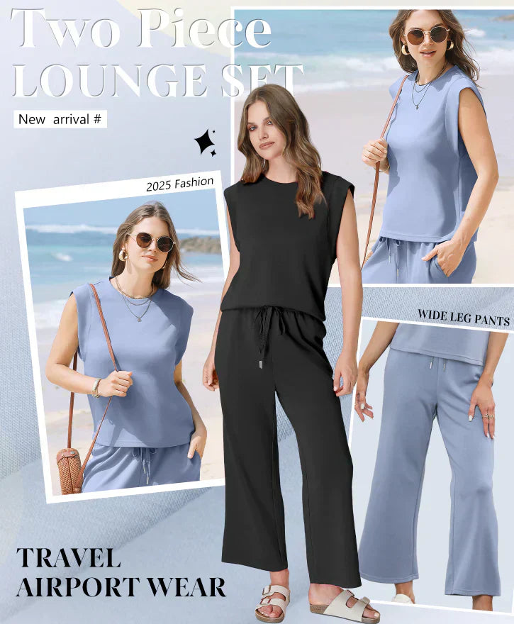 ✨Venta temporal 45% DESCUENTO🎁🌺2025 Nuevo top casual de mujer de manga casquillo y pantalón de pierna ancha en dos piezas.