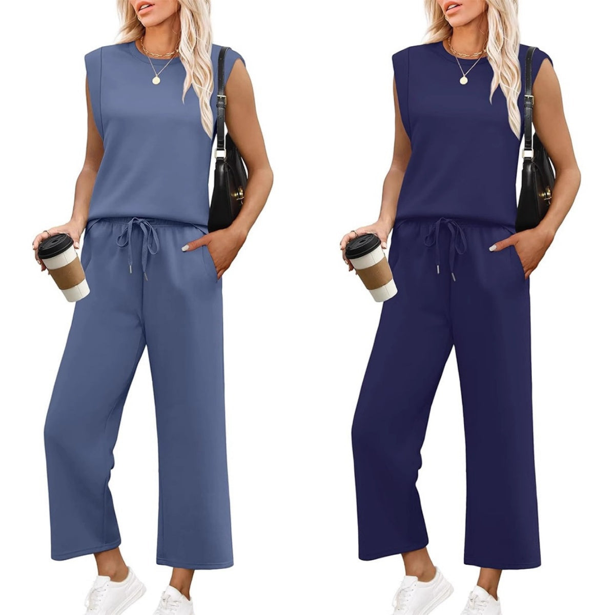 ✨Venta temporal 45% DESCUENTO🎁🌺2025 Nuevo top casual de mujer de manga casquillo y pantalón de pierna ancha en dos piezas.