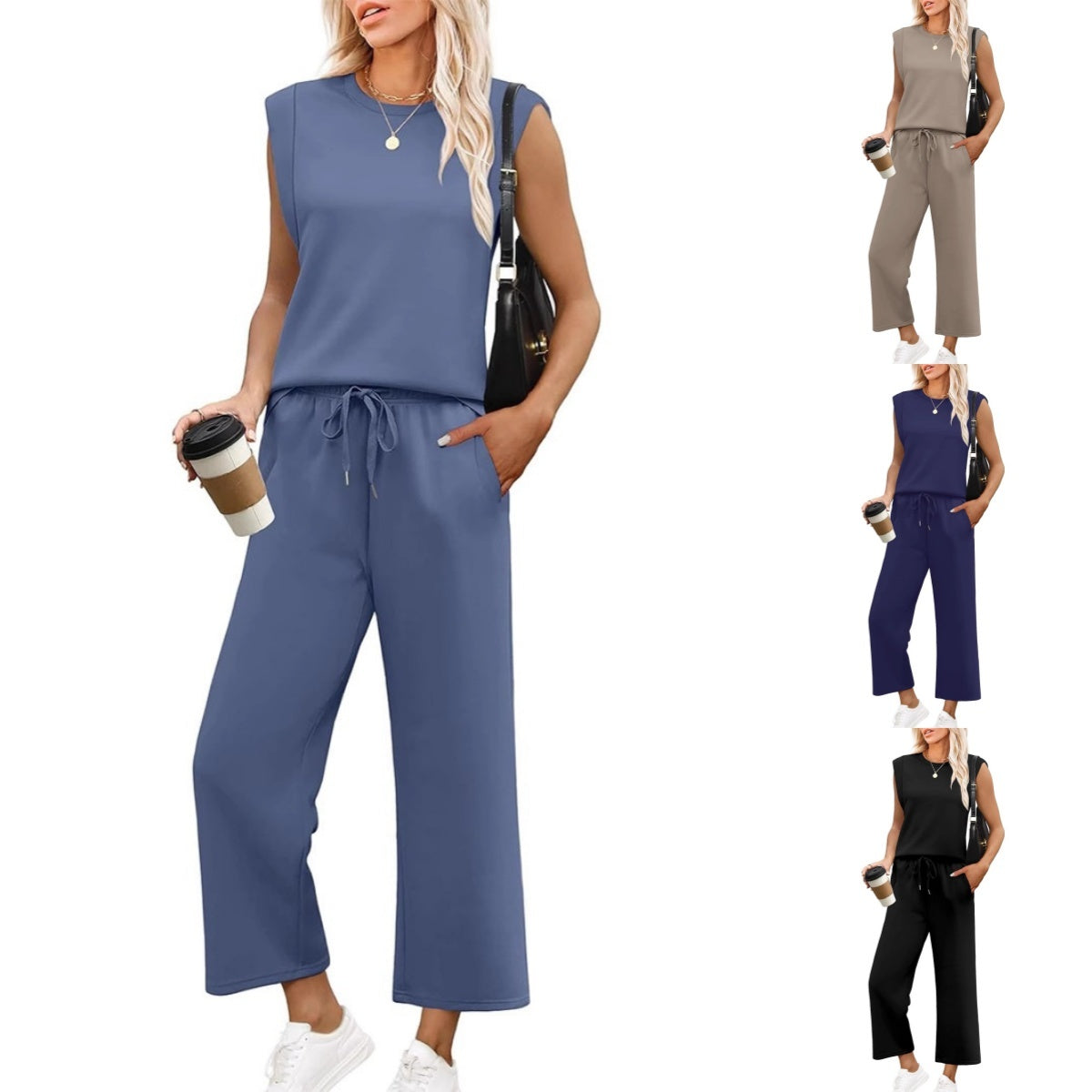✨Venta temporal 45% DESCUENTO🎁🌺2025 Nuevo top casual de mujer de manga casquillo y pantalón de pierna ancha en dos piezas.